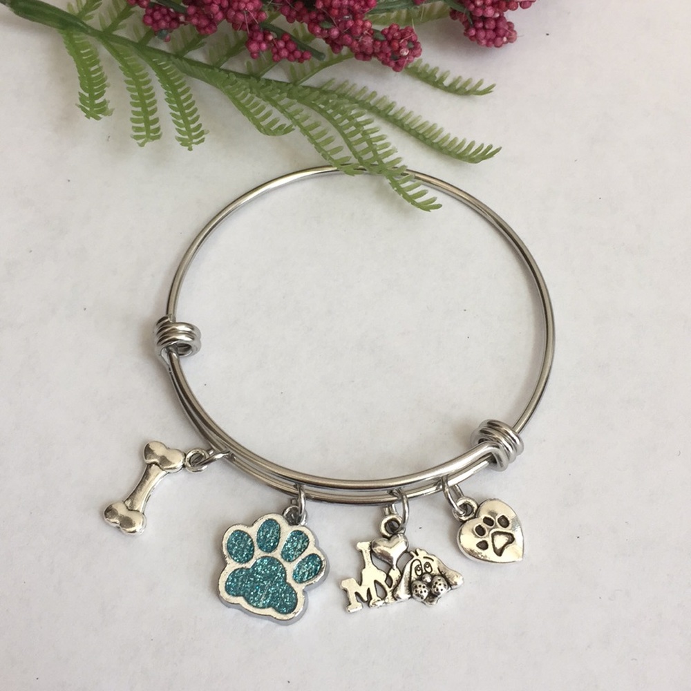 NWT turquoise glitter dog paw charm bracelet
